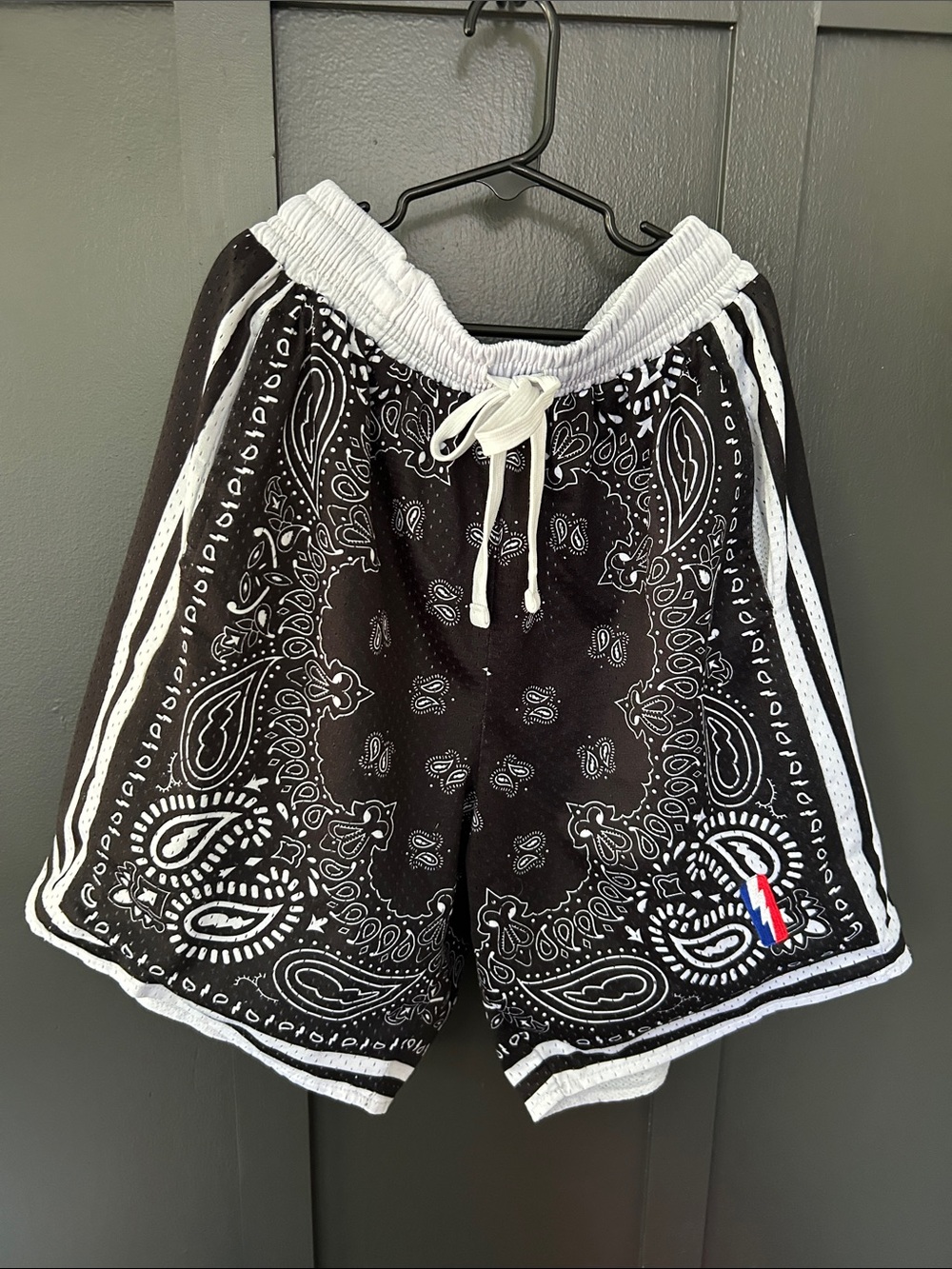 Black Bandana Print Athletic Shorts with White Trim